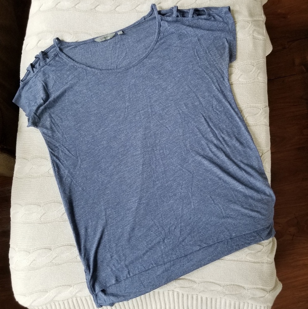 Blue Athleta Peekaboo Shoukder sz L Tunic Top